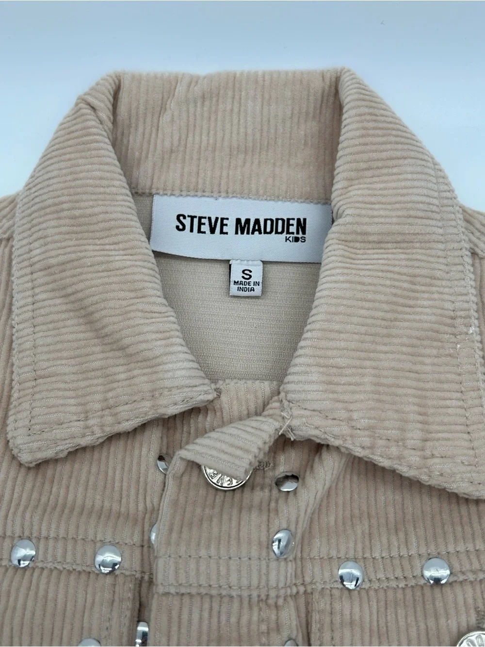 Steve Madden Girls Beige Studded Corduroy Trucker Jacket Size Small